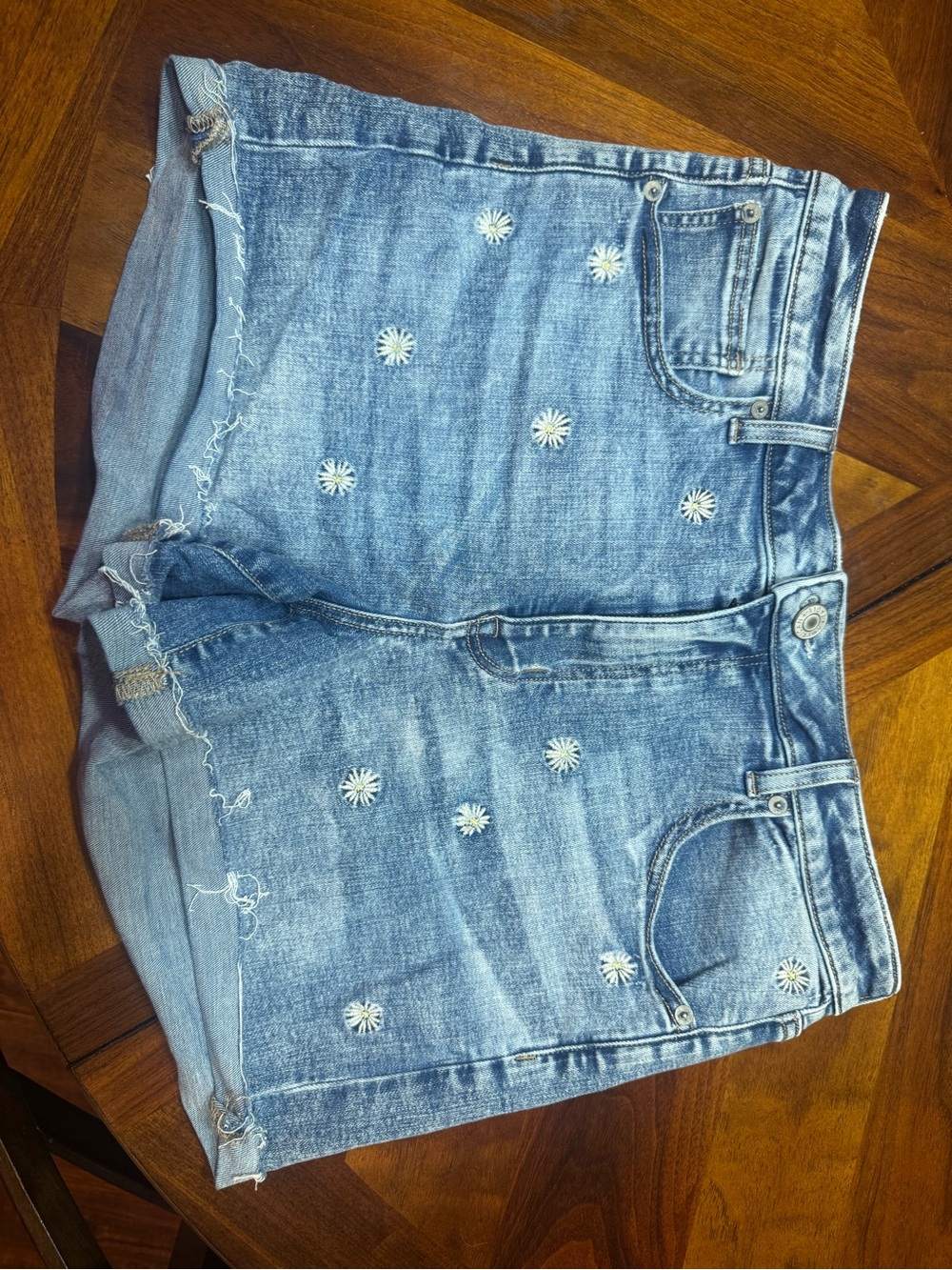 American Eagle Outfitters Light Blue Daisy Embroidered Denim Shorts